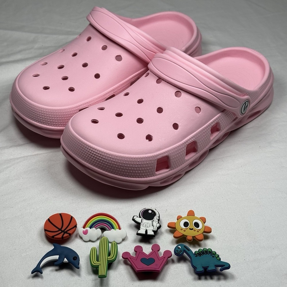 Kids Pink Clogs Size US 6‎ Slip On Sandals With Charms Lightweight